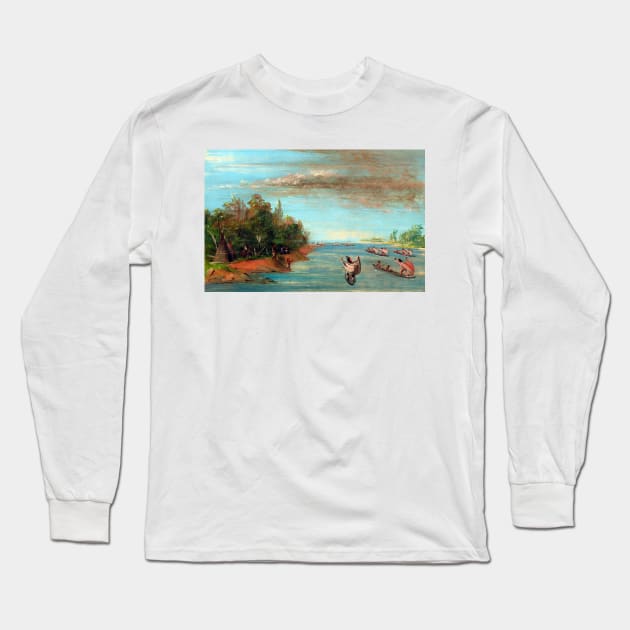 George Catlin Sac and Fox Sailing in Canoes Long Sleeve T-Shirt by pdpress